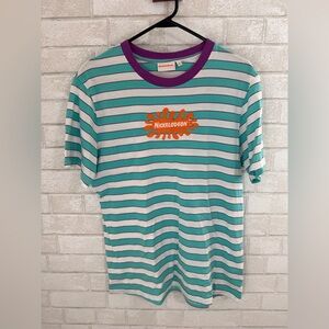 Nickelodean Striped Embroidered Logo Short Sleeve Orange Slime Men's M #1995